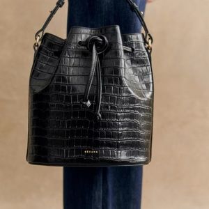 Sezane Farrow Bag, Black Crocodile Print